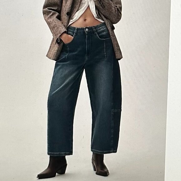 Pilcro Denim - The Kenna Mid-Rise Heritage Barrel Jeans by Pilcro: Denim Vtg Blue Wash Sz 30